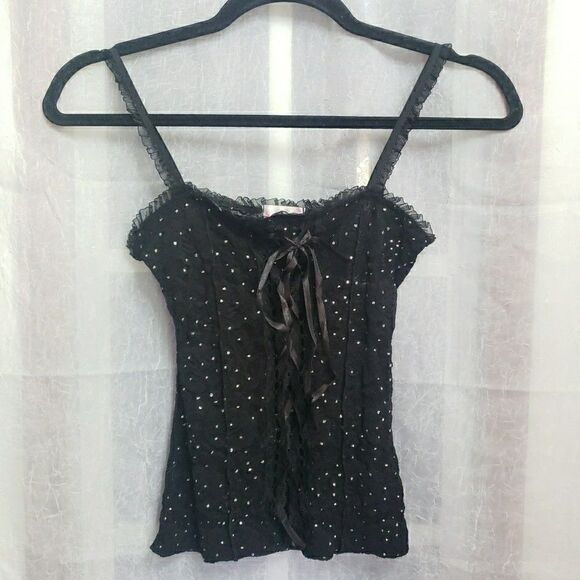 Oh Yes Black Soft Corset Style Tank Front Lined Whimsy Goth Grunge Cottagecore S - Picture 1 of 9